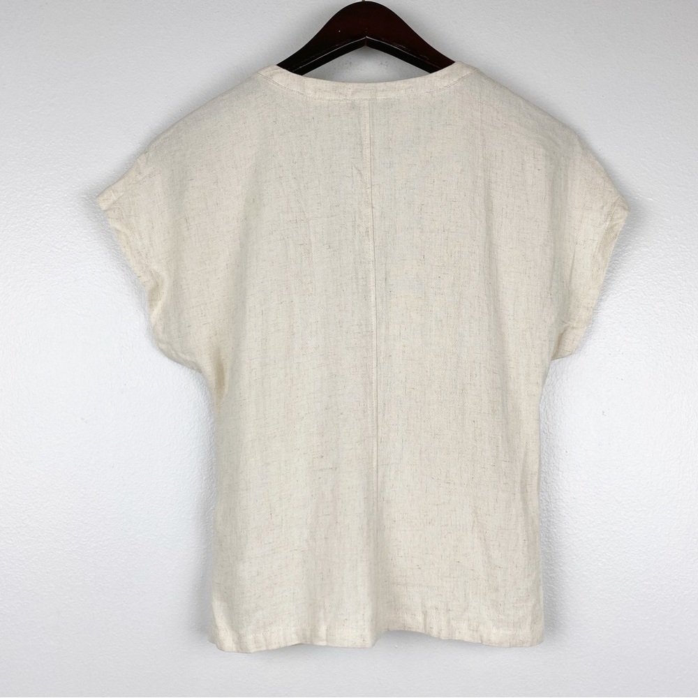 Madewell Cream Ruched Button V-Neck Blouse - Picture 6 of 8
